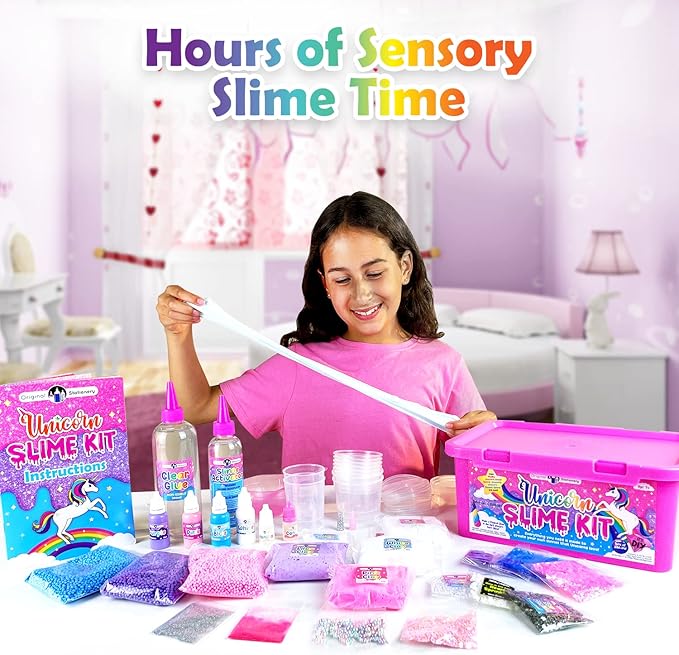 Original Stationery Unicorn Glow-in-The-Dark Slime Kit for Girls Ages 7–12, DIY Slime Making Set with 25+ Mix-Ins & Activator, Fun Creative Craft Activity, Birthday Gift for Kids