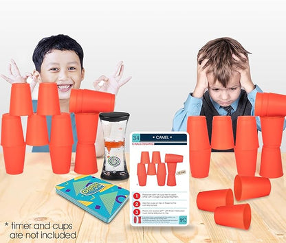 Gamie Challenge Cards for Stacking Cups Game - 40 Additional Cards with Instructions - 20 Medium and 20 High Difficulty Cards for Next Level Fun - Stacking Cups Sold Separately