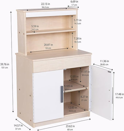 Children’s Factory Wooden Play Kitchen Hutch - Kids & Toddlers Pretend Fridge - Realistic Design & Feature - Pre-School Furniture for Classroom or Playroom- 24" W x 15" D x 44" H - Assembly Required