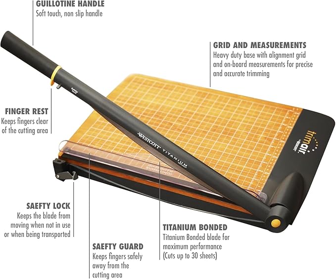 Westcott 15'' TrimAir Wood Guillotine Paper Cutter & Paper Trimmer, 30 Sheet (15107)