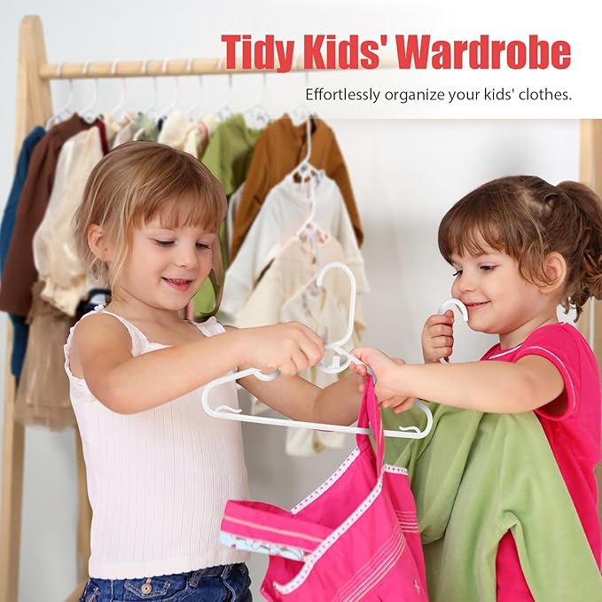 Baby Hangers 100 Pack, White Baby Hangers， Stackable Design Kids Hangers for Space Saving, 11.4 Inch Durable Hangers for Child Clothes, Toddler Infant Kids, Small Hangers for Closet