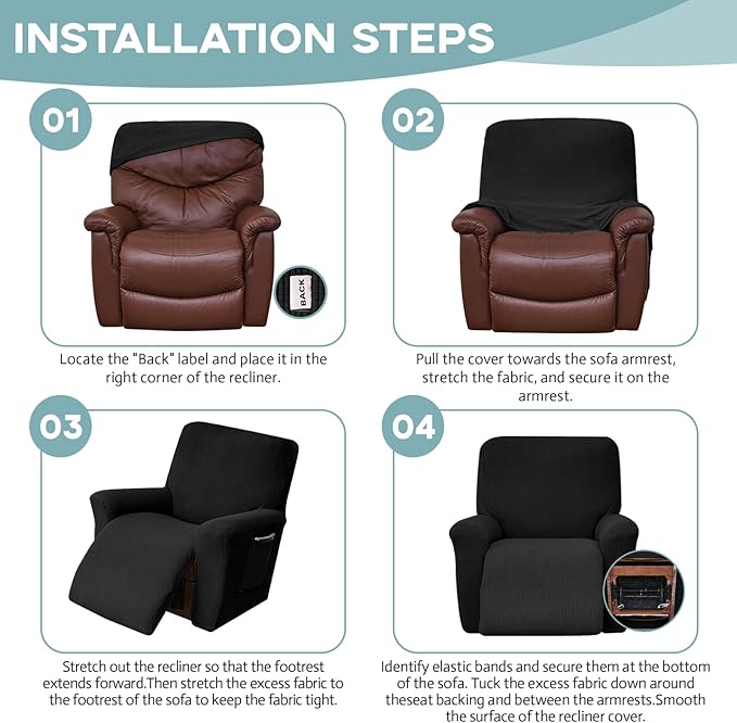 Recliner Chair Cover Lazy Boy Recliner Covers Recliner Covers for Recliner Chair 1 Piece Furniture Protector Prevent wear and pet Hair（Recliner,Black）