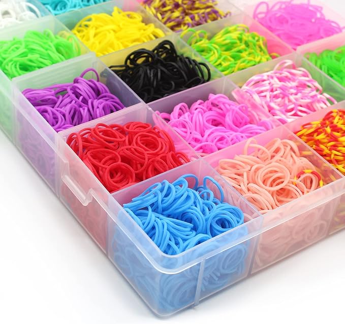 Rubber Bands 10,000pcs Rubber Loom Bands Barcelet Making Kit, 500pcs S-Clips,175pcs Colorful Beads, 24pcs Small Pendants in 1 Transparent Box(Color Set-A)