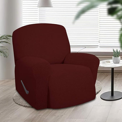 Easy-Going Oversized Recliner Stretch Sofa Slipcover Sofa Cover 1 Piece Furniture Protector Couch Soft with Elastic Bottom Kids,Polyester Spandex Jacquard Fabric Small Checks(Oversize Recliner,Wine)