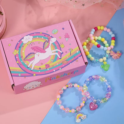 PinkSheep Bracelets for Girl Kids 12PC Jewelry for Little Girl Unicorn Friendship Bracelets Unicorn Flower Pink Sheep Bracelets Baby Girl Teen Bracelet Princess Party Favors