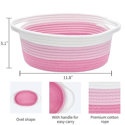 ABenkle Small Basket with Handles - Decorative Durable Rope Woven Storage Bin Shelf Storage Organizer Cube, Easter Baby Gift Basket, 12"x8"x5"