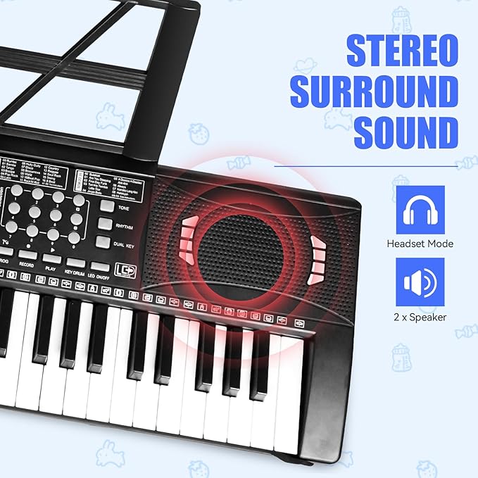 Electric Piano Keyboard, Digital 61 Key Piano Keyboard Kids with Speaker Microphone & Music Sheet Stand, Gift for Children Early Education Beginners, Black