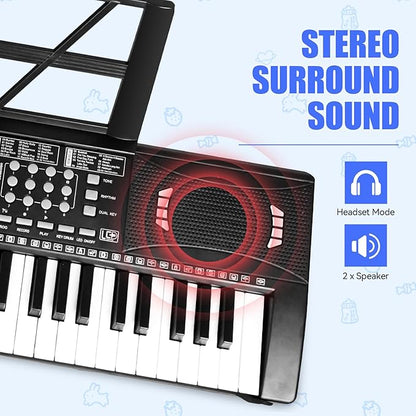 Electric Piano Keyboard, Digital 61 Key Piano Keyboard Kids with Speaker Microphone & Music Sheet Stand, Gift for Children Early Education Beginners, Black