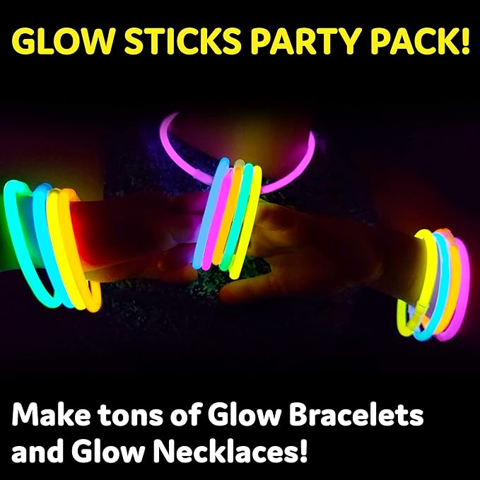 PartySticks Glow Sticks Jewelry Bulk Party Favors 300pk and Connectors - 8" Glow in The Dark Party Supplies, Neon Party Glow Necklaces and Glow Bracelets for Kids and Adults