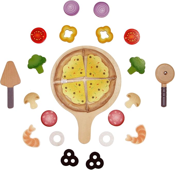 Hape Perfect Pizza Wooden Playset for Kids Kitchen| 2-in-1 Pizza Oven & Delivery Box| 29 PCs Pretend Play for Toddlers Ages 3 Years and Up
