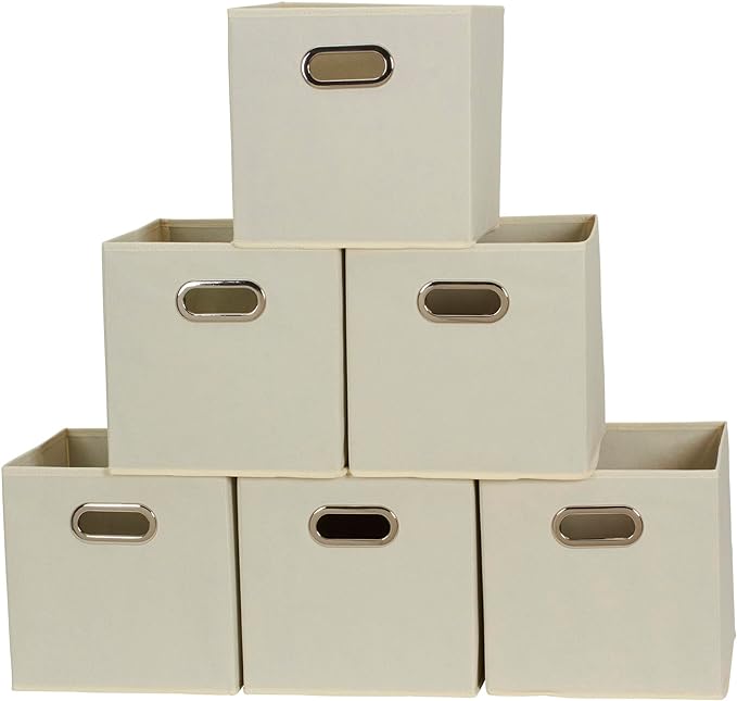 Household Essentials 82-1 Foldable Fabric Storage Bins |Set of 6 Cubby Cubes with Handles | Natural (Pack of 6)