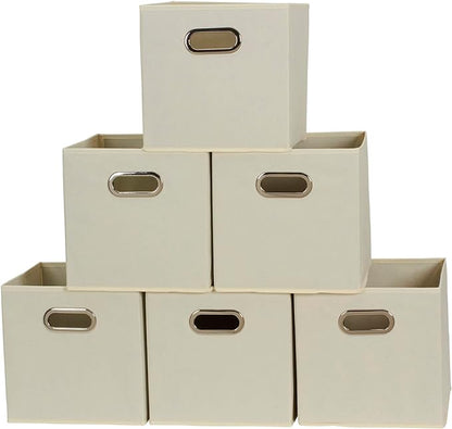 Household Essentials 82-1 Foldable Fabric Storage Bins |Set of 6 Cubby Cubes with Handles | Natural (Pack of 6)