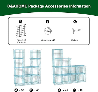 C&AHOME Wire Cube Storage, 12 - Cube Organizer Metal C Grids, Modular Shelves Units, Closet Organizer, Ideal for Home, Office, Living Room, 36.6”L x 12.4”W 48.4”H, Blue UWCS3012B
