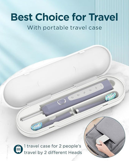 Rtauys M5 Sonic Electric Toothbrush for Adults and Kids - Rechargeable Electric Toothbrush Kids Ages 12+ and Adults with 8 Brush Heads & Travel Case, 120 Days Battery Life - Light Purple