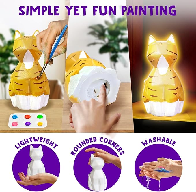 Goodyking Paint Your Own Cat Lamp Craft Kit, DIY 3D Warm Light Cat Lamp, Arts and Crafts for Kids Ages 8-12, Birthday Gifts for 8-12 Years Old Girls Boy, Painting Kit for Kids Ages 3 4 5 6 7 8 9+