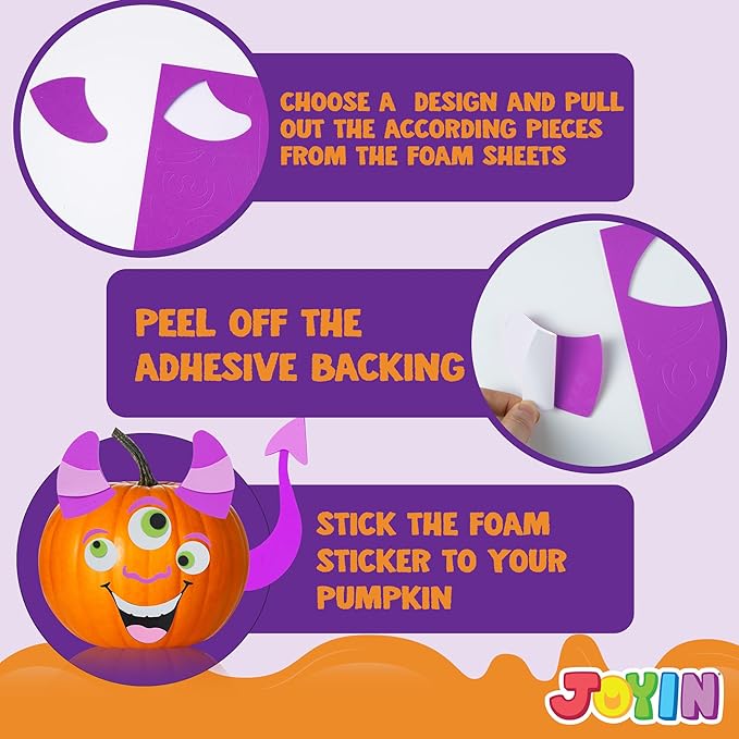 JOYIN 16 Packs Halloween Pumpkin Stickers Foam Craft Kit, Halloween Party Favors for Kids, Party Supplies Arts Activities, Funny Pumpkin Decorating Stickers, Jack O Lantern Stickers School Games Gifts