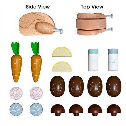 Thanksgiving Turkey Chicken Toy Wooden Play Food for Little Kids, Pretend Play Food Toys for Children, Great Wooden Kitchen Accessories Toys Lunch Set for 3, 4, 5 Year Old Girls and Boys