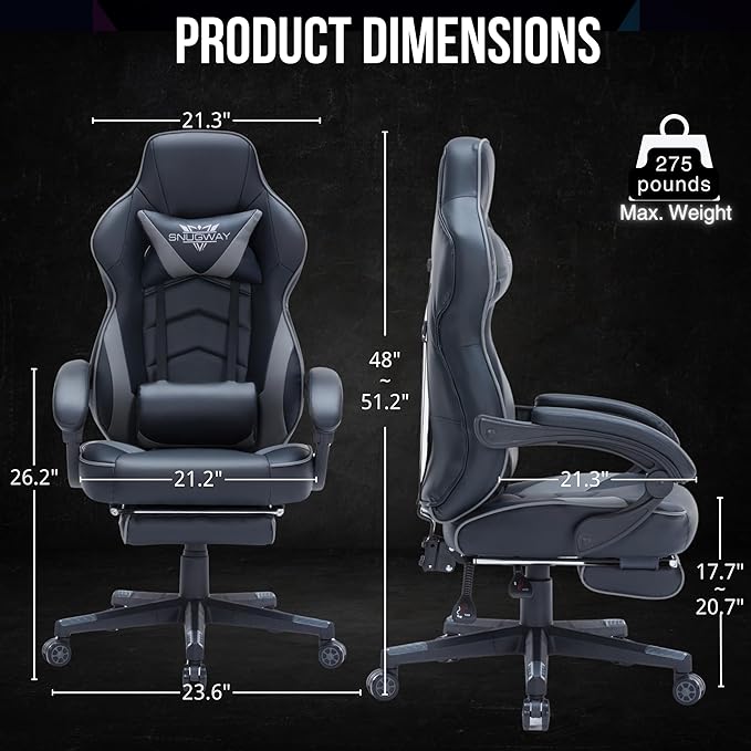 Gaming Chair High Back Ergonomic Racing Computer Desk with Comfortable Lumbar Support and Headrest Girl Gamer Height Adjustable