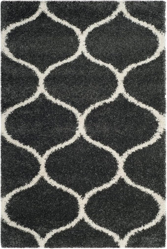 SAFAVIEH Hudson Shag Collection Accent Rug - 2' x 3', Dark Grey & Ivory, Trellis Design, Non-Shedding & Easy Care, 2-inch Thick Ideal for High Traffic Areas in Entryway, Living Room, Bedroom (SGH280G)