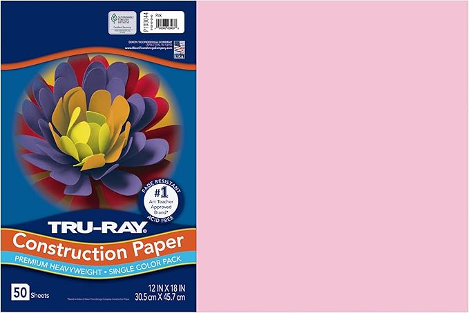 Tru-Ray® Construction Paper, 50% Recycled, 12" x 18", Pink, Pack Of 50