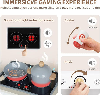 Kids Play Kitchen Set, Kitchen Set for Kids with Plenty of Play Features, Sink, Oven, Stove, Dishwasher, Coffee Maker, Ice Maker and Microwave, Play Kitchen Sets for Kids Ages 4-8.