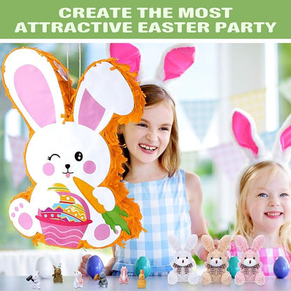 139 Pcs Easter Bunny Pinata Set for Birthday Party Pinata Egg Easter Decoration Party Fiesta Games Supplies Easter Props with Blindfold Toy and Baton Kids Animal Favors Gifts for Boys Girls