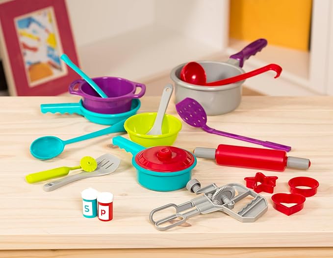 Battat – Pretend Cooking Set – Plastic Kitchen Toys – Play Dishes & Utensils-Toddler Cooking Set – 3 Years + (21 Pcs)