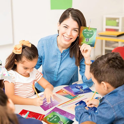 Giiffu 36 Packs Neon Valentines Day Gift Cards with Glow Stick Bracelets, Valentines Exchange Gift Cards for Kids Classroom, DIY Valentine's Crafts Art Kits for Class, Party Favors Supplies for School