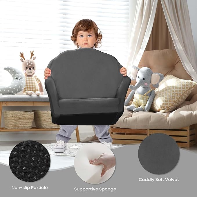 COSYLAND Kids Sofa for Toddler, 2-in-1 Folding and Expandable Soft Chair Bed Toddlers,Convertible Sofa to Lounger Sleeper Chair Bed for Girls and Boys,Dark Gray