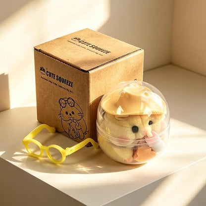 Handmade Taba Squishy Hamster Toy, Cute Squishy Hamster Fidget Toy, Realistic Hamster Toy, Soft Silicone Mochi Furry Toy, Stress Relief Gift for Adults & Kids, Sensory Anxiety Plushie (Yellow)