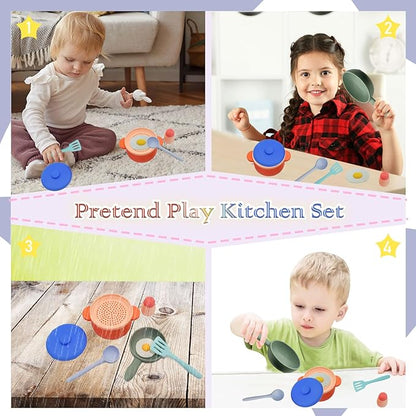 Play Kitchen Accessories, Silicone Pretend Play Kitchen Toys Set, Play Kitchen Pots and Pans Set for Kids, Learning Education Cooking Toys for Girls(Orange)