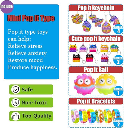 112 PCS Pop Party Favors Toys for kids,Premium Pop Fidget Toys for All Ages kids,Assortment pinata stuffers,classroom prizes,Prize Box Toys,Goody Bag Fillers,Carnival Prizes for Boys and Girls 4-10