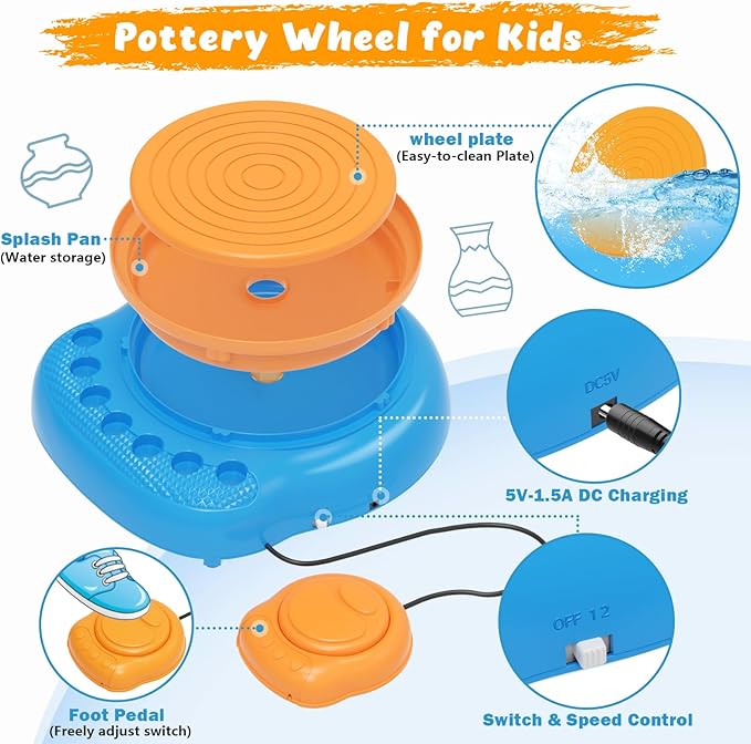 TingingYuli Pottery Wheel for Kids with Clay Kit - Arts and Crafts for Kids Ages 6-8 8-12, Complete Pottery Kit with Air Dry Clay and Painting Tools, Easter Christmas Birthday Gift for Boys Girls