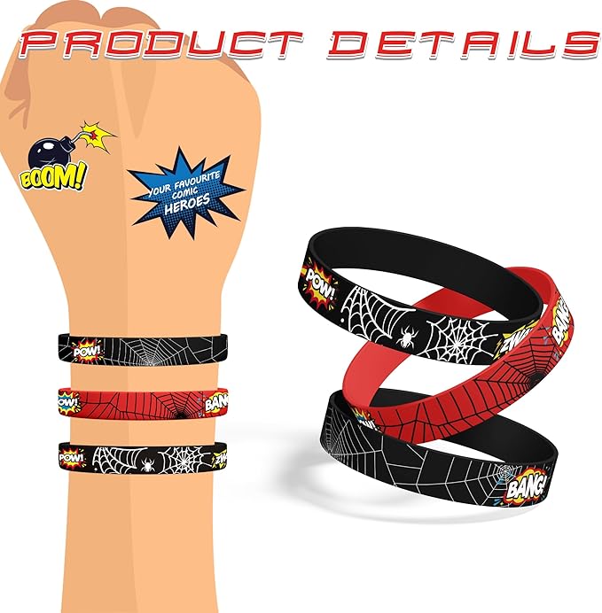 Spider Bracelets Silicone Wristband 30Pcs Superhero Spider Party Decorations Supplies for Spider Theme Kids Birthday Party Favors
