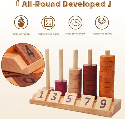Xylolin Montessori Toys for Toddlers, Wooden Math Number Blocks Counting and Manipulative Toys, Basic Math Game Preschool Learning Educational Materials for Toddlers Kids 2 3 4 5 Years