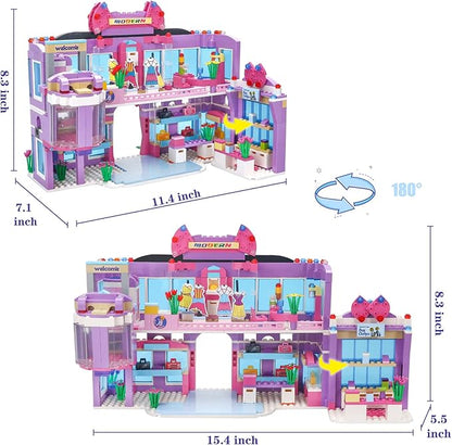 Dream Girls Friends Shopping Mall Building Set 810 Pcs Mall Building Blocks Toys with 7 Mini People Handbags Clothes Store Dessert Drink Bar Mall Playset Birthday Gift for Kids Girls Aged 8-12 and up