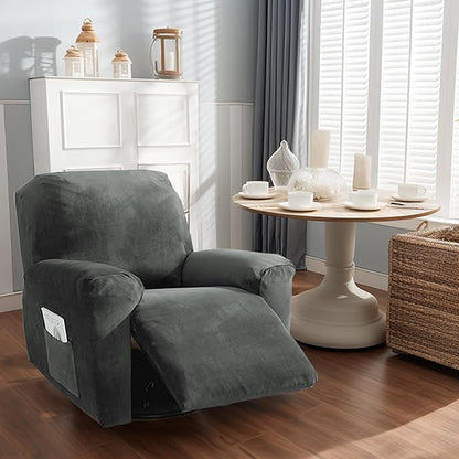 NORTHERN BROTHERS Stretchy Recliner Chair Covers, Velvet Recliner Covers, Lazy Boy Chair Cover (Dark Grey, 1 Seat)
