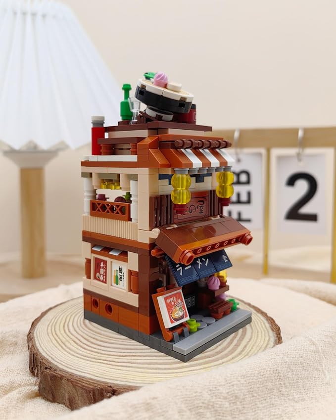 Japanese City Street View Ramen Shop, MOC Creative Building Blocks House Set, Simulation Architecture Construction Toy, Gifts Idea for Kids Adults (Mini Blocks 412 pcs)