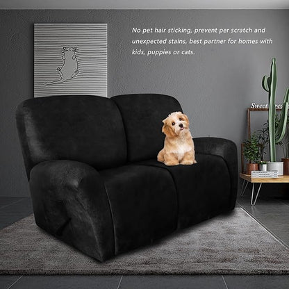 molasofa Loveseat Recliner Slipcover - 6 Pieces Stretch Leather Like Recliner Sofa Cover for 2 Seat Dual Reclining Loveseat Couch Furniture Protector with Elastic Bottom (Black)