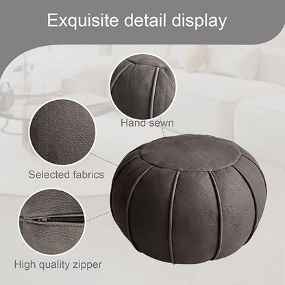 Dayer Unstuffed Pouf Cover Eco-Friendly Fabric Pouf Ottoman Floor Chair Round Foot Rest Extra Stool Seating Poufs for Living Room Home Decor House Warming Gift (Dark Brown)