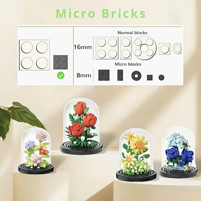 4 Assembly Bonsai Tree Flowers Micro Bricks Building Set with Dust Cover,Artificial Flowers Botanical Collection for Home Decor, Creative Gifts for Adults Women Boys Girls,1136 Pieces
