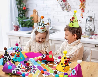Glittery Garden 24 Pcs Party Hats Birthday Activity Kit with Stickers - Kids Fun Arts & Crafts. Make Your Own Animal & Monster Theme Party Favors & Game Supplies