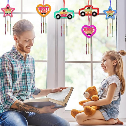 Fennoral 9 Pack DaD Wind Chime Kit for Kids Make You Own Fathers Day Craft DIY Coloring Wooden Father's Day Art and Craft for Art Activity Dad Birthday Decoration Dad Gifts from Daughter Son