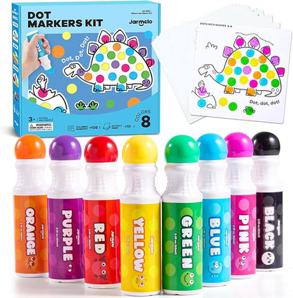 Jar Melo Washable Dot Markers for Toddlers, 8 Colors Dot Paints with 120 Printed PDF & 10 Activity Papers, Non-Toxic Bingo Markers for Kids Arts and Crafts Gifts