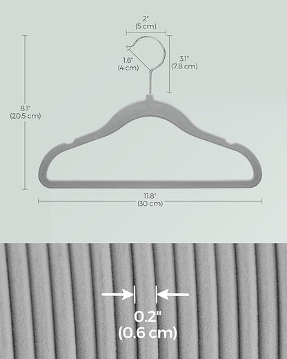 SONGMICS Baby Hangers 50 Pack, Kids Hangers for Closet, 11.8 x 8.1 Inches, Silver 360° Swivel Hooks, Space-Saving Clothes Hangers, Velvet Hangers for Nursery, Non-Slip, Dove Gray UCRF027G05
