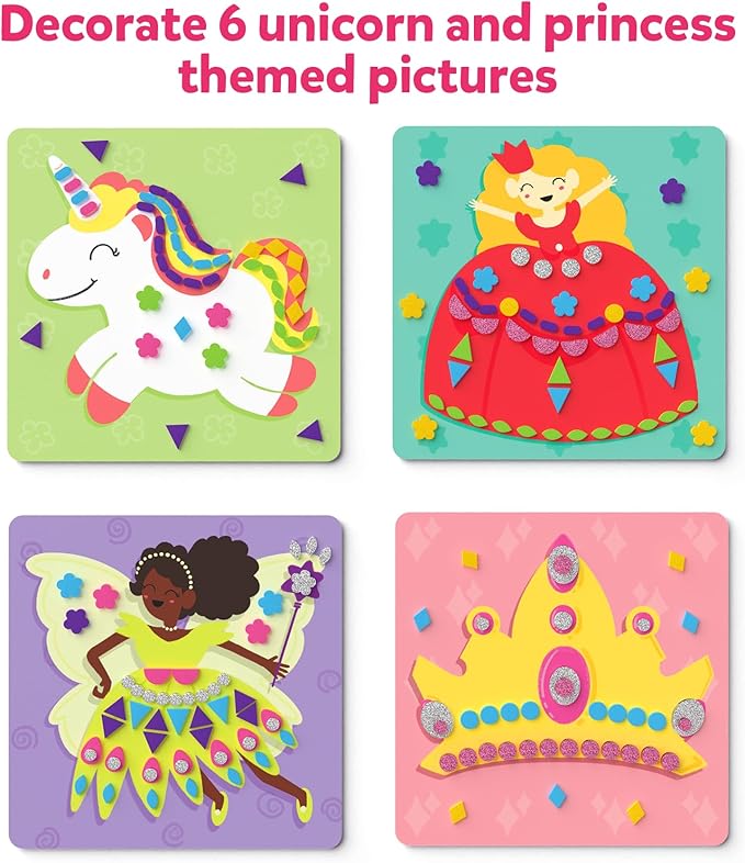 Skillmatics Art Activity - Fun with Foam Unicorns & Princesses, No Mess Felt Sticker Art for Kids, 3D Foam Stickers, DIY Craft Kits, Valentine's Day Gifts for Girls & Boys Ages 3, 4, 5, 6, 7