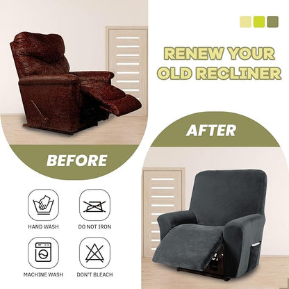 AZON Velvet Stretch Recliner Chair Cover,1-Piece Washable Recliner Couch Cover with Elastic Furniture Protector for Pets, Kids(Recliner, Charcoal)