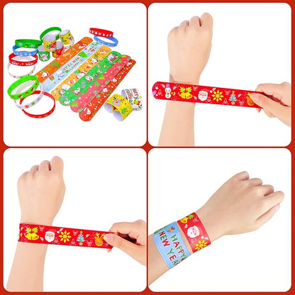 MGparty 72pcs Christmas Slap Bracelets Silicone Bracelets Bulk Party Favors Toys for Kids Xmas Party Favors Christmas Stocking Stuffers Gifts Goodie Bag Stuffers