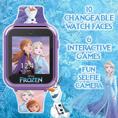 Accutime Kids Disney Frozen Anna Elsa Purple Educational Touchscreen Smart Watch Toy for Girls, Boys, Toddlers - Selfie Cam, Learning Games, Alarm, Calculator, Pedometer & More (Model: FZN4672AZ)