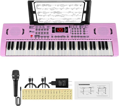 61 Key Electronic Keyboard, Kids Portable Music Keyboard with 100 Tones & Rhythms, Recording & Programming, Gift for Children Early Education Beginners, Pink